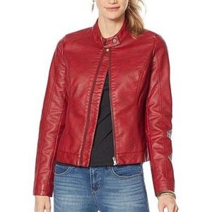 Red Leather Skinnygirl Jeans Jacket